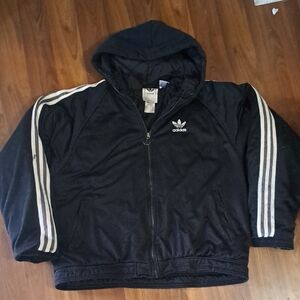 Vintage Adidas Black Winter Jacket with Silver Stripes